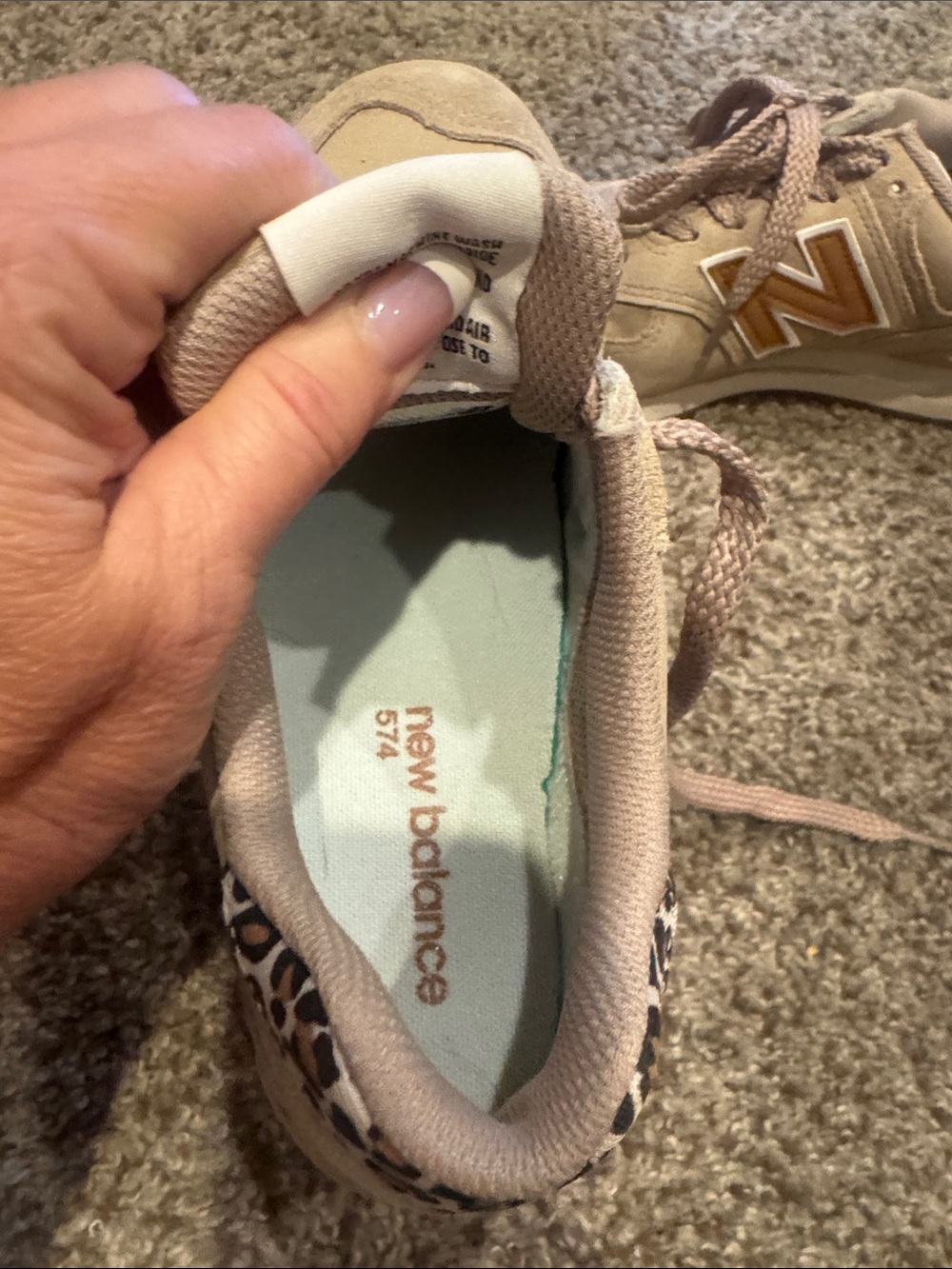 New Balance Tan Logo Leopard Accent Sneakers - Picture 7 of 7